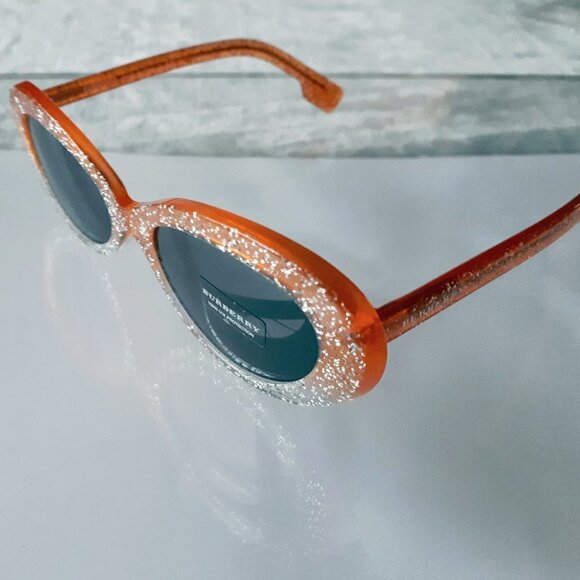 NWOT Burberry orange glitter grey lens oval sunglasses - Picture 8 of 14
